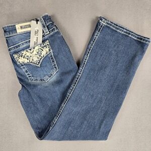 Fleur by Miss Me Jeans Womens 28/6 Medium Wash Slim‎ Wide L32 Embroidered SR197